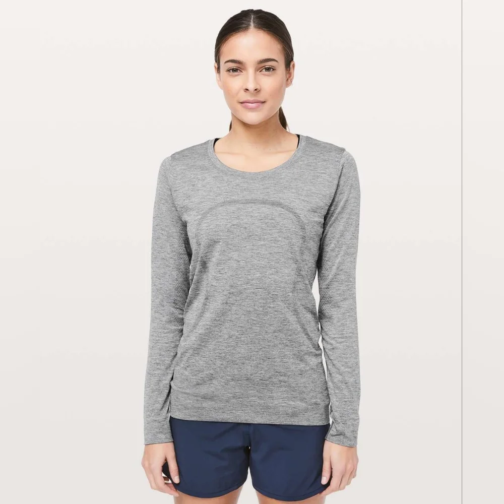 Lululemon Swiftly Tech Long Sleeve (Breeze) *Relaxed Fit (Slate/White)